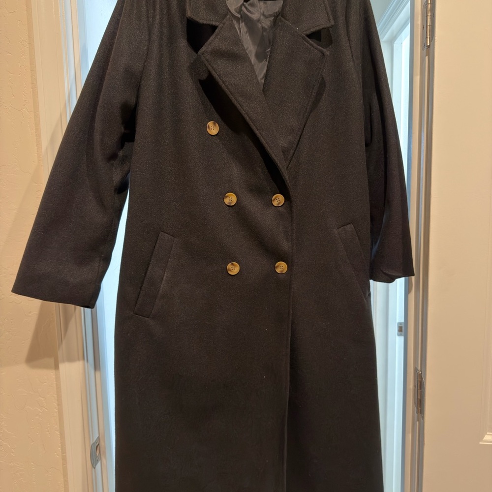 SHEIN Black Double-Breasted Pea Coat with Gold Buttons